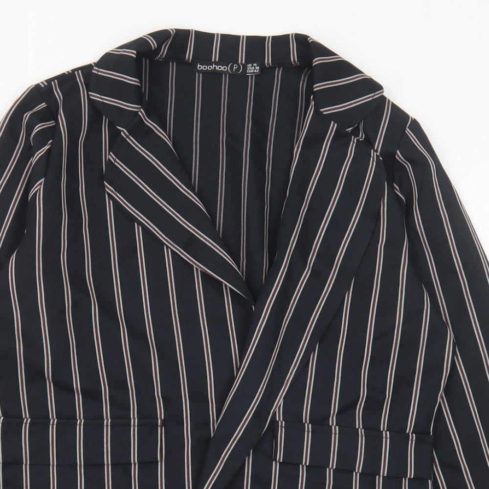 Boohoo Womens Black Striped Polyester Jacket Blazer Size 14