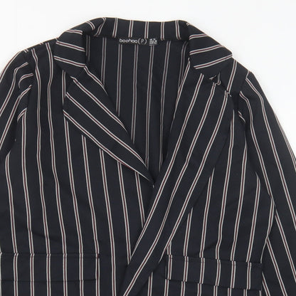 Boohoo Womens Black Striped Polyester Jacket Blazer Size 14