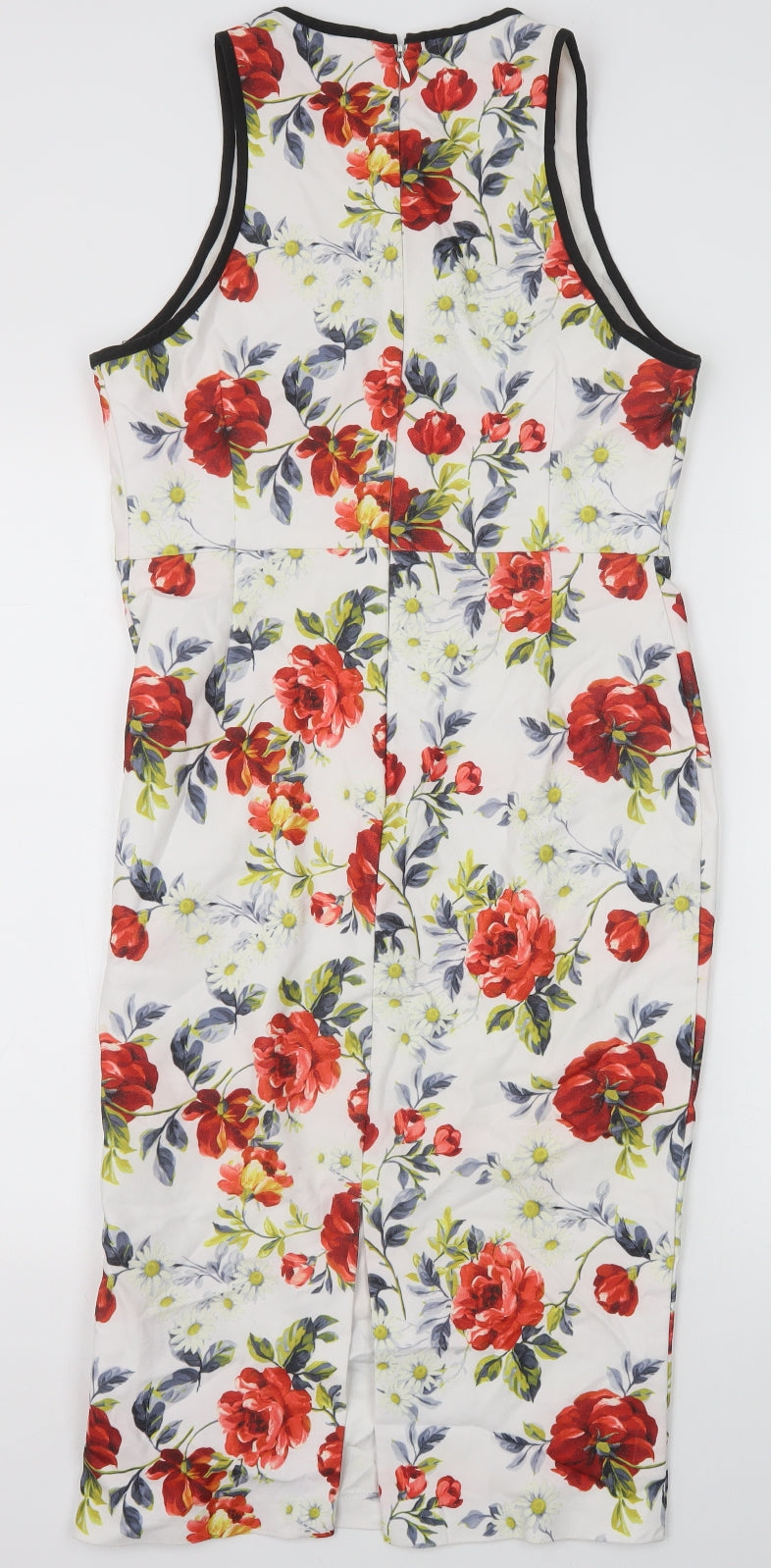 New Look Womens White Floral Viscose Pencil Dress Size 12 Scoop Neck Zip