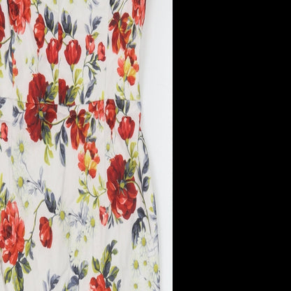 New Look Womens White Floral Viscose Pencil Dress Size 12 Scoop Neck Zip