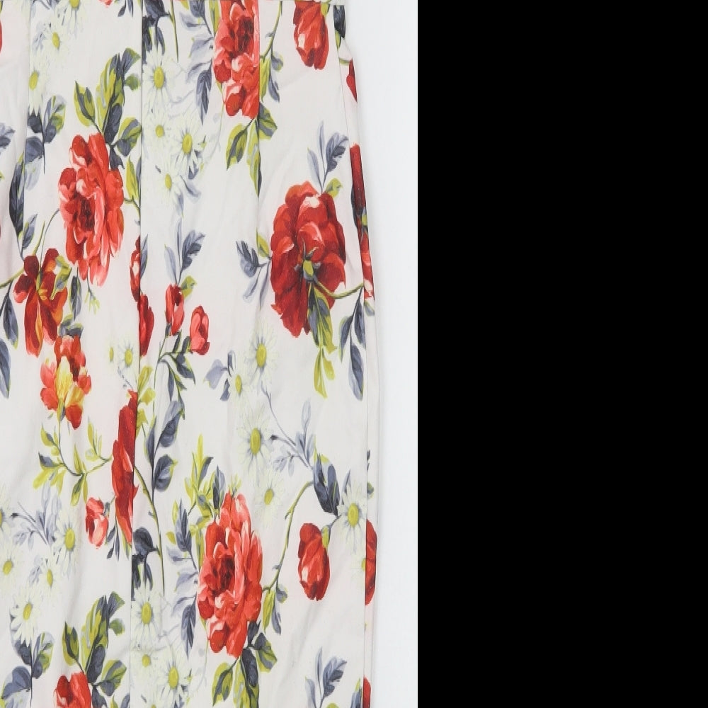 New Look Womens White Floral Viscose Pencil Dress Size 12 Scoop Neck Zip