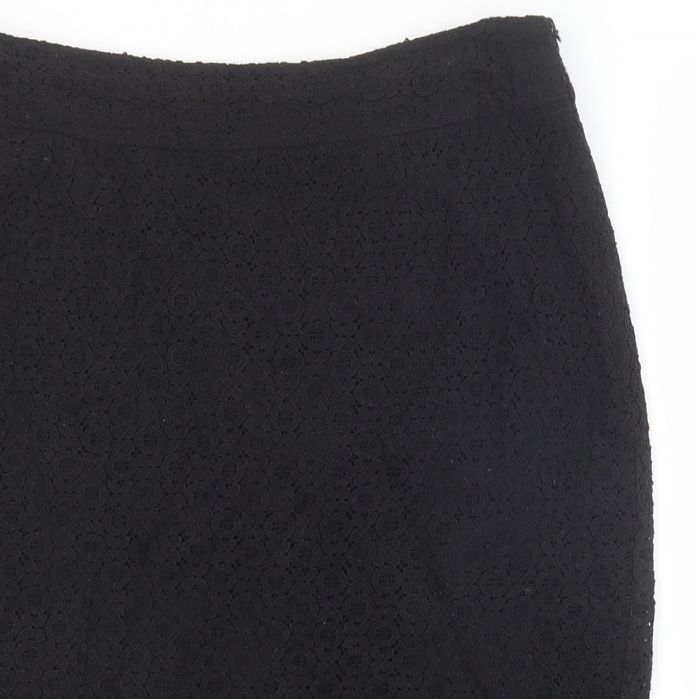 Monsoon Womens Black Geometric Cotton Mini Skirt Size 14 Zip