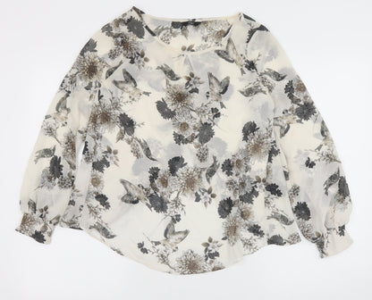F&F Womens Ivory Floral Polyester Basic Blouse Size 6 Round Neck
