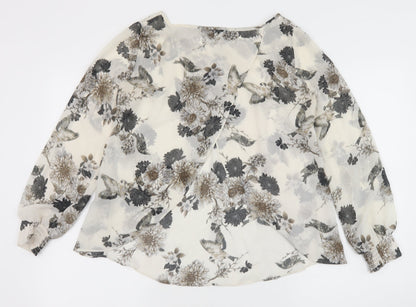 F&F Womens Ivory Floral Polyester Basic Blouse Size 6 Round Neck