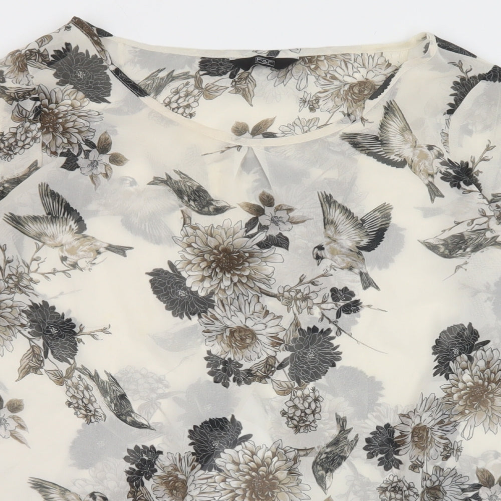 F&F Womens Ivory Floral Polyester Basic Blouse Size 6 Round Neck