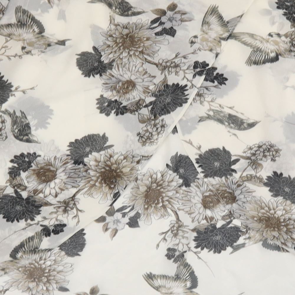 F&F Womens Ivory Floral Polyester Basic Blouse Size 6 Round Neck