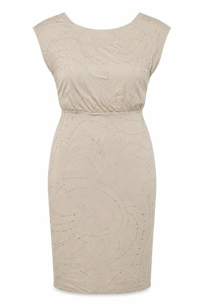 Dorothy Perkins Womens Beige Geometric Polyester Sheath Size 10 Round Neck Zip