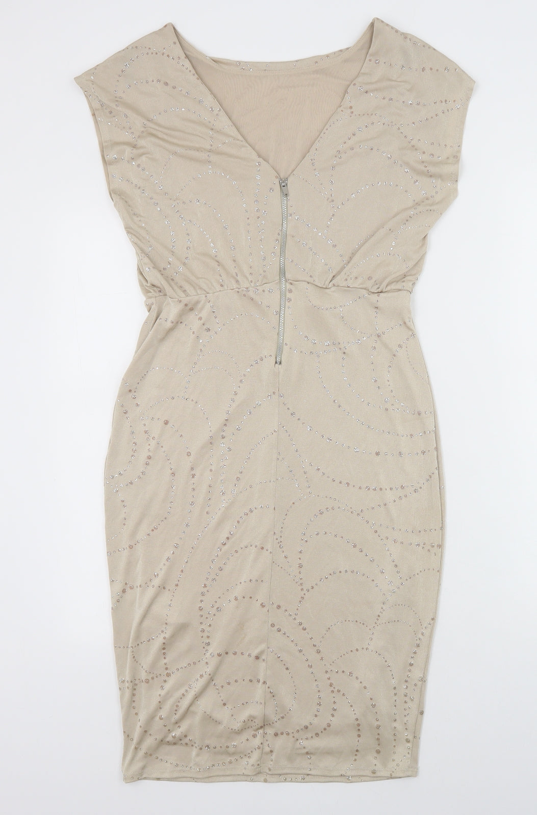 Dorothy Perkins Womens Beige Geometric Polyester Sheath Size 10 Round Neck Zip