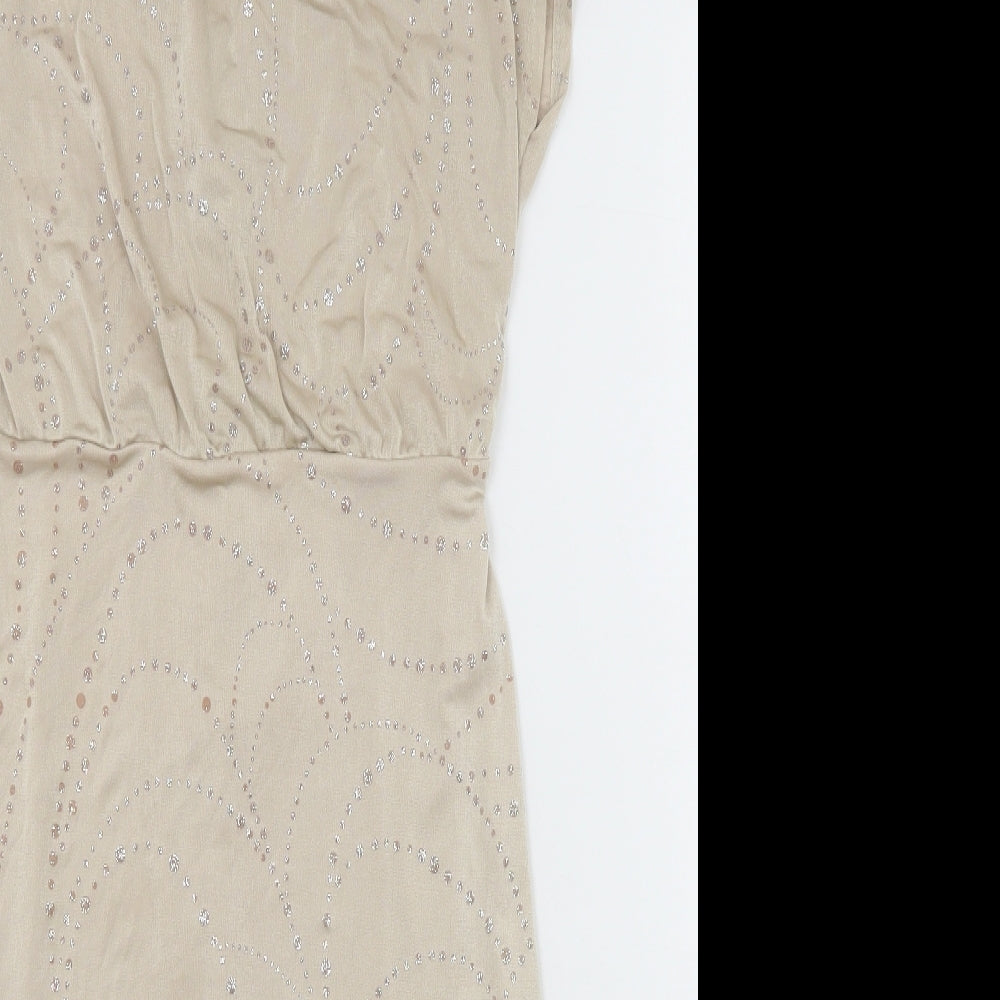 Dorothy Perkins Womens Beige Geometric Polyester Sheath Size 10 Round Neck Zip