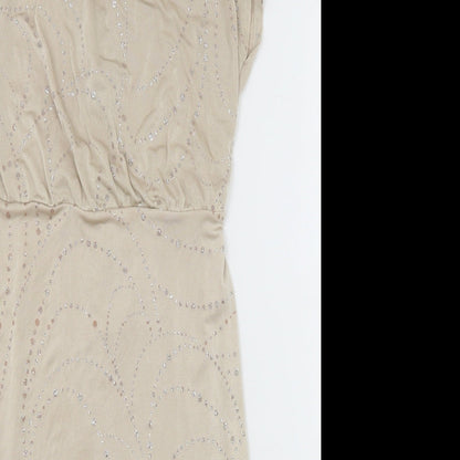 Dorothy Perkins Womens Beige Geometric Polyester Sheath Size 10 Round Neck Zip