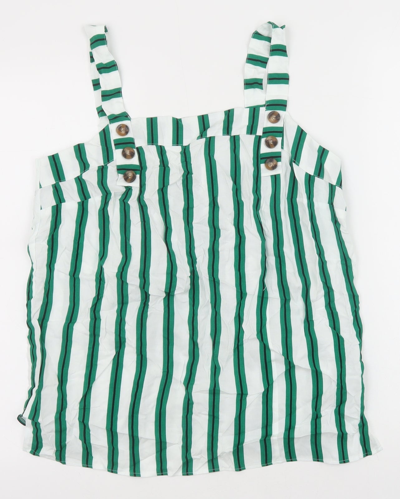 Matalan Womens Green Striped Viscose Basic Tank Size 14 Square Neck