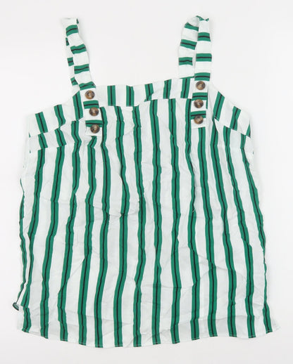 Matalan Womens Green Striped Viscose Basic Tank Size 14 Square Neck