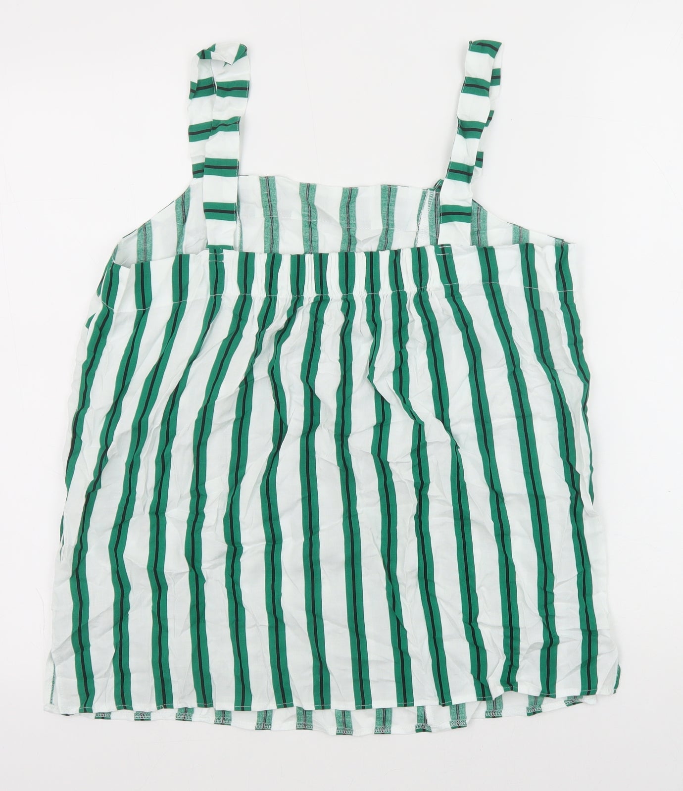 Matalan Womens Green Striped Viscose Basic Tank Size 14 Square Neck
