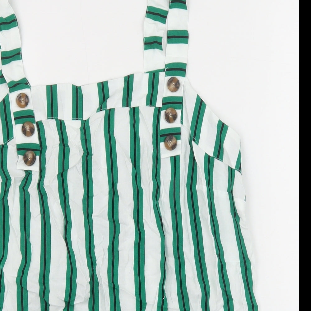 Matalan Womens Green Striped Viscose Basic Tank Size 14 Square Neck