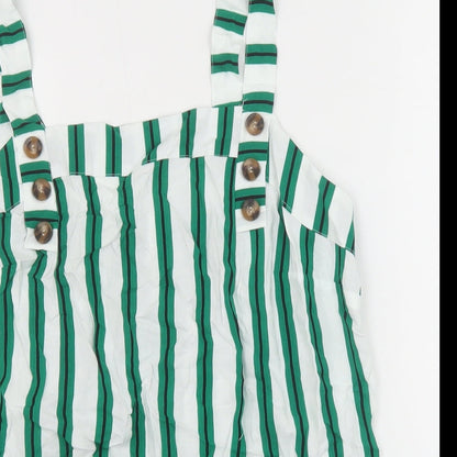 Matalan Womens Green Striped Viscose Basic Tank Size 14 Square Neck