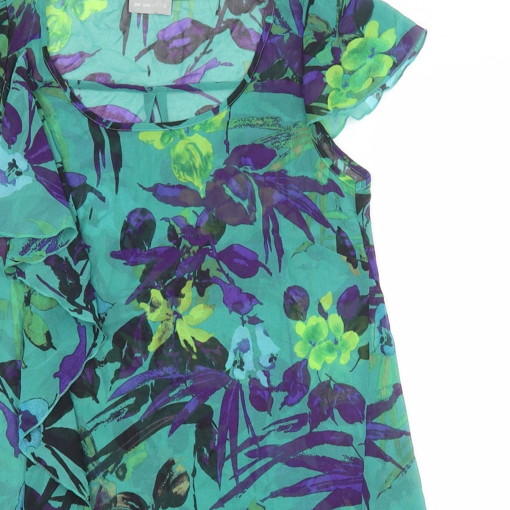 Womens UK Size 12 Marks and Spencer Green Tunic Blouse