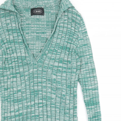Cider Womens Green V-Neck Polyester Pullover Jumper Size S Pullover