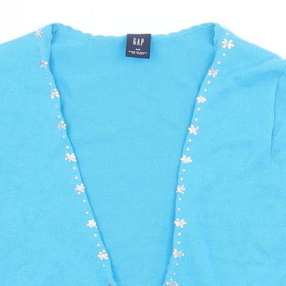 Gap Womens Blue V-Neck 100% Cotton Cardigan Jumper Size S