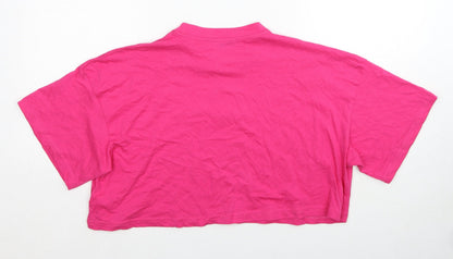 Missguided Womens Pink Cotton Cropped T-Shirt Size 8 Round Neck