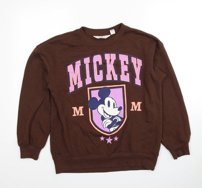 H&M Girls Brown Cotton Pullover Sweatshirt Size 10-11 Years Pullover - Mickey Mouse