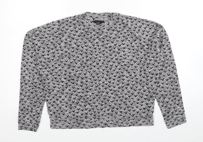 NEXT Womens Grey Round Neck Geometric Cotton Pullover Jumper Size 8