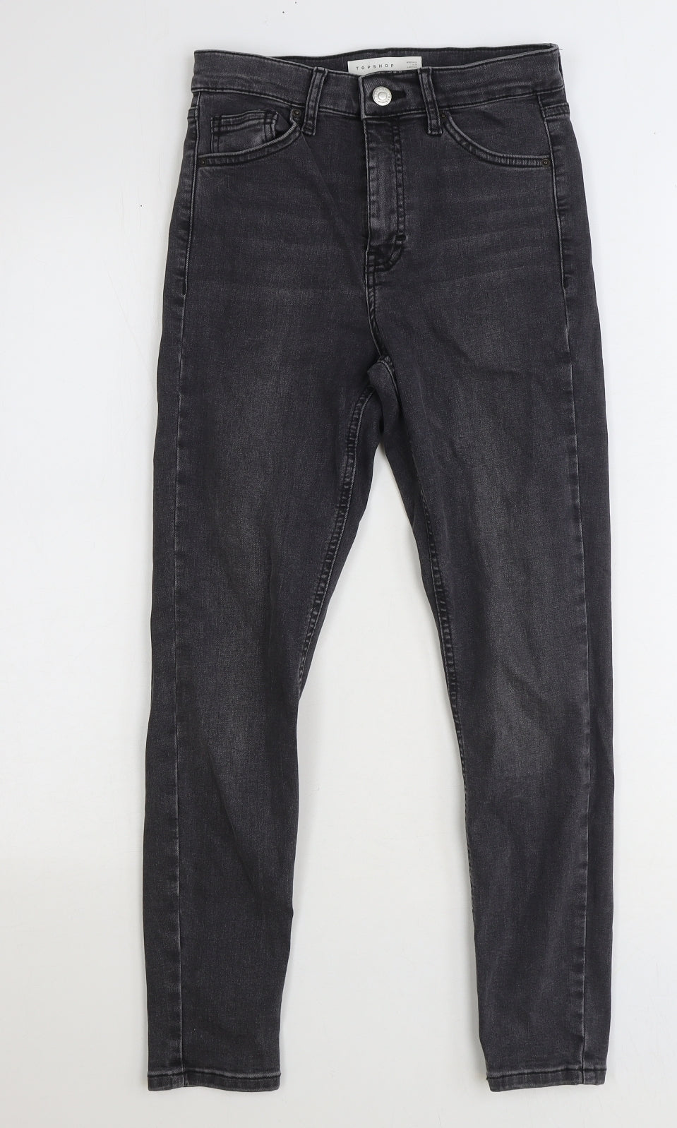Topshop Womens Black Cotton Straight Jeans Size 25 in Regular Zip