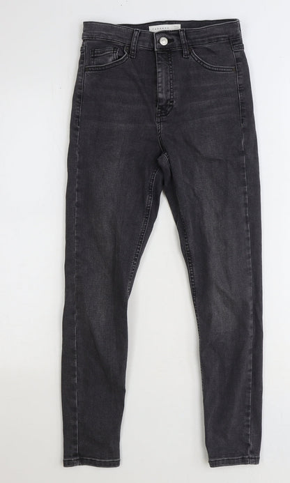Topshop Womens Black Cotton Straight Jeans Size 25 in Regular Zip
