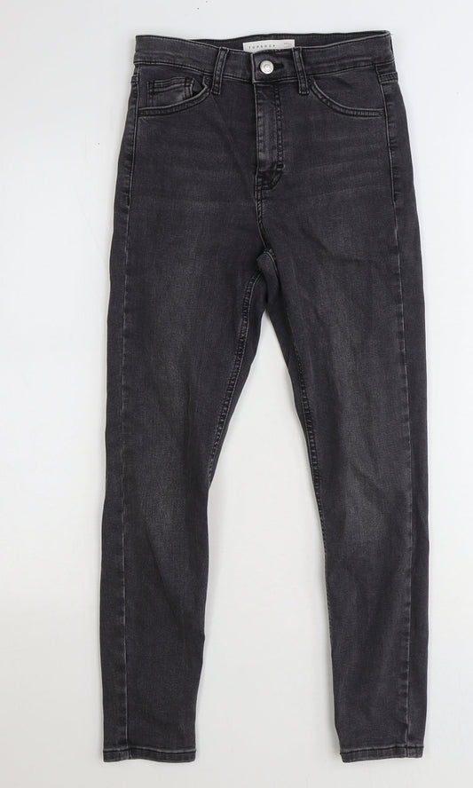Topshop Womens Black Cotton Straight Jeans Size 25 in Regular Zip