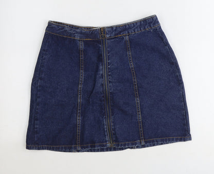 Denim & Co. Womens Blue Cotton A-Line Skirt Size 10 Zip