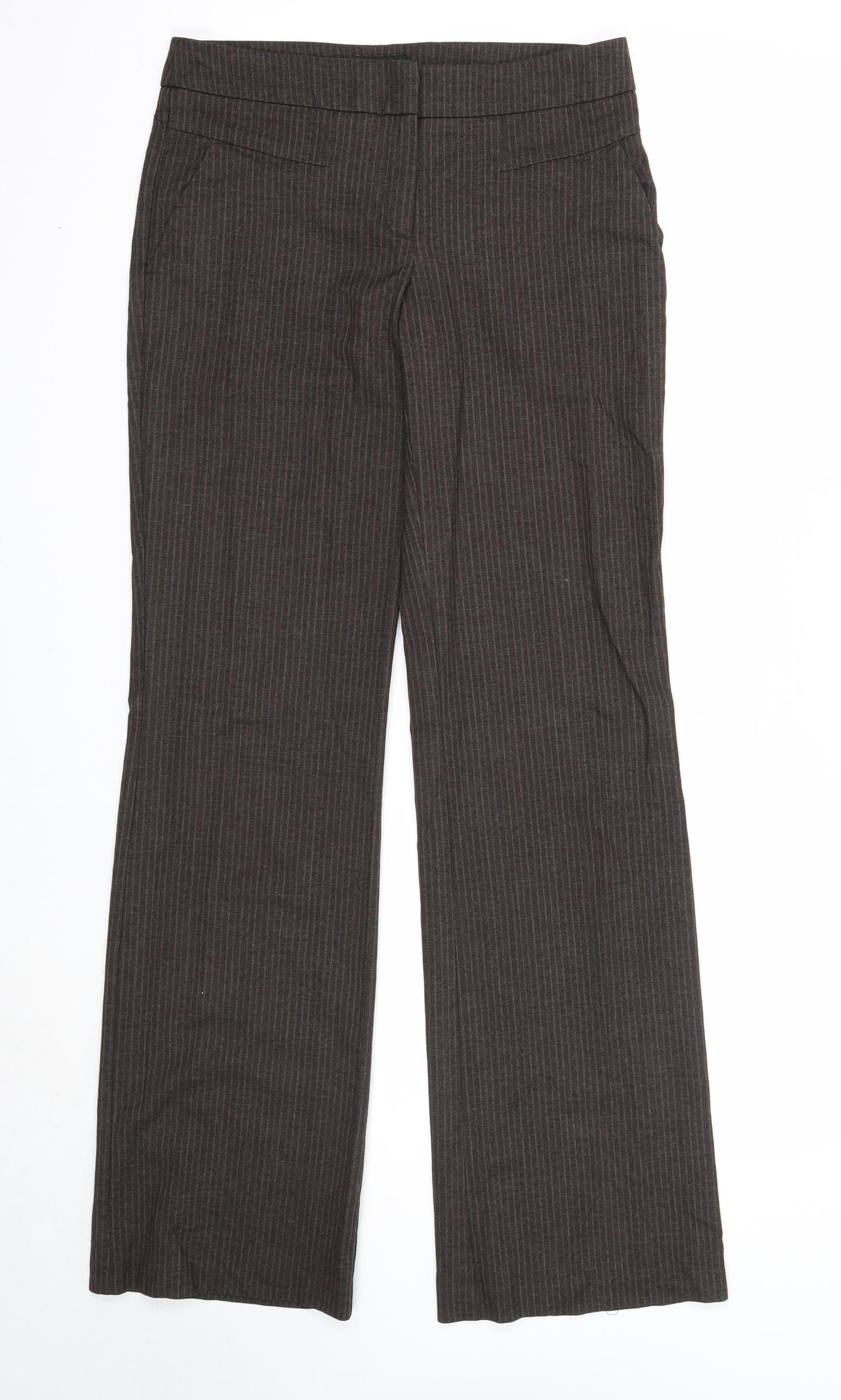 Warehouse Womens Brown Striped Polyester Trousers Size 8 Regular Zip