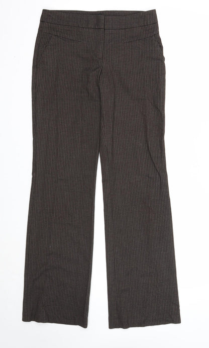 Warehouse Womens Brown Striped Polyester Trousers Size 8 Regular Zip