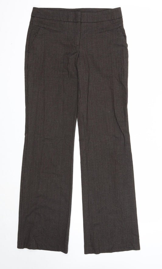 Warehouse Womens Brown Striped Polyester Trousers Size 8 Regular Zip