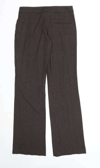 Warehouse Womens Brown Striped Polyester Trousers Size 8 Regular Zip