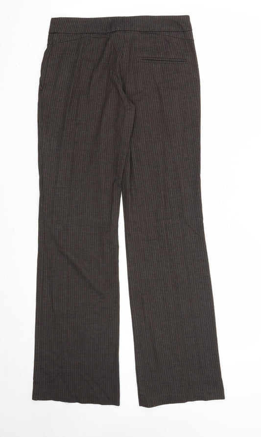 Warehouse Womens Brown Striped Polyester Trousers Size 8 Regular Zip