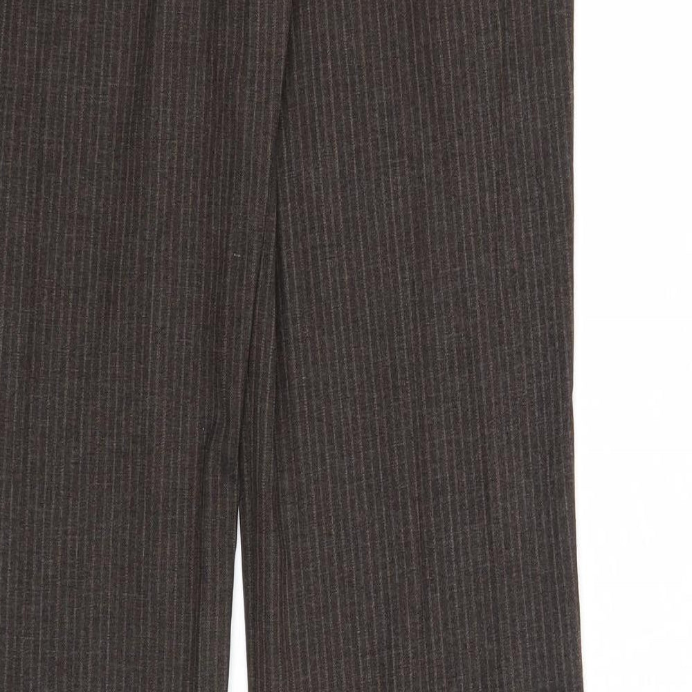Warehouse Womens Brown Striped Polyester Trousers Size 8 Regular Zip