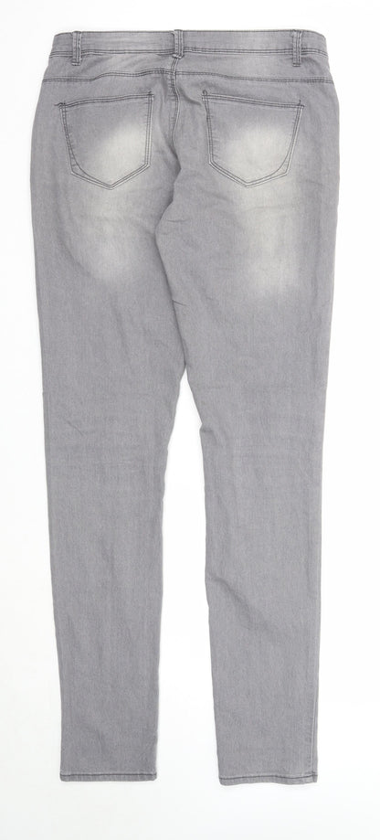Denim & Co. Womens Grey Cotton Straight Jeans Size 12 Regular Zip