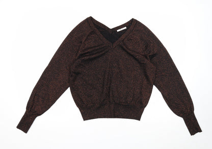 TU Womens Black V-Neck Viscose Pullover Jumper Size 10