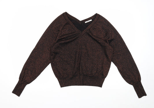 TU Womens Black V-Neck Viscose Pullover Jumper Size 10