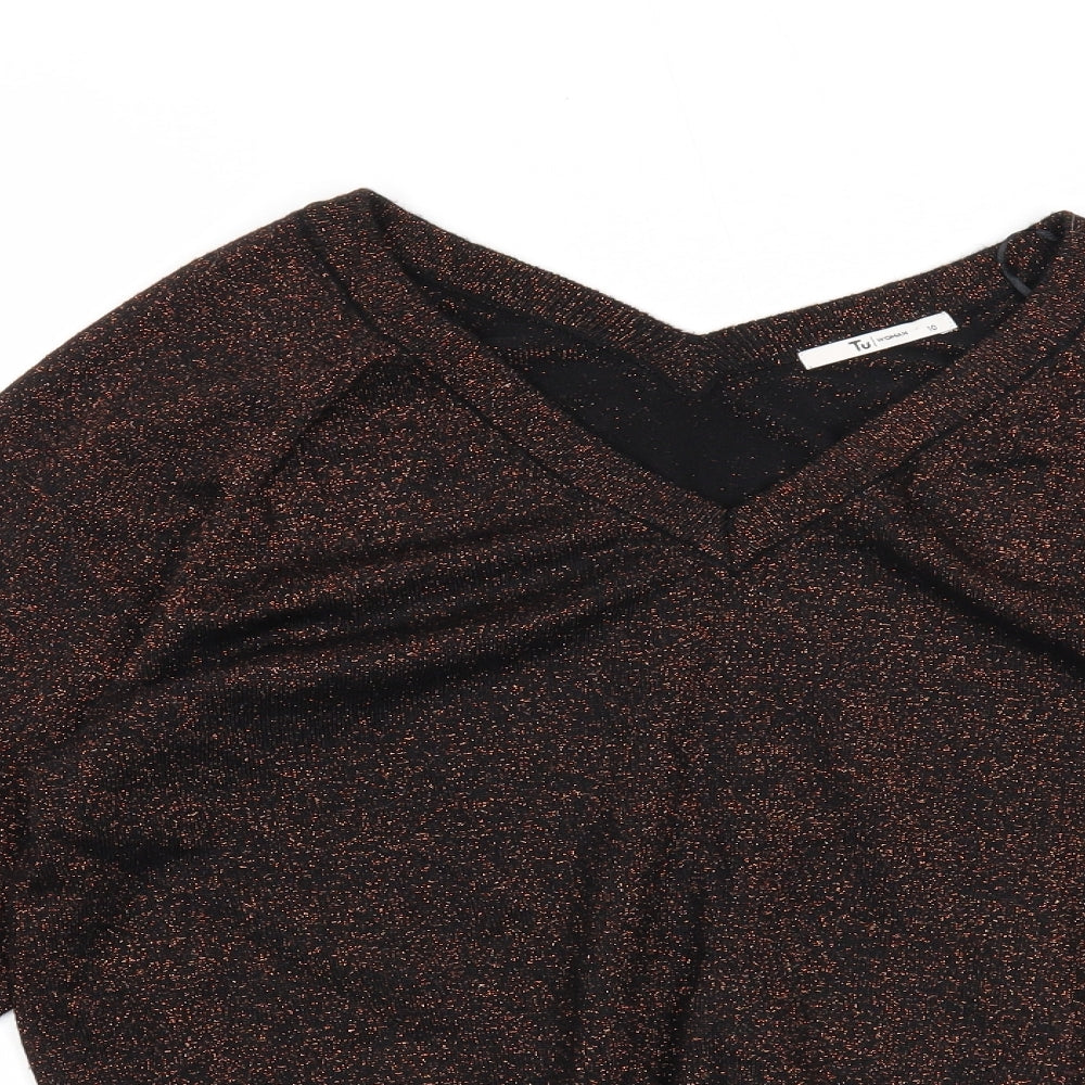 TU Womens Black V-Neck Viscose Pullover Jumper Size 10