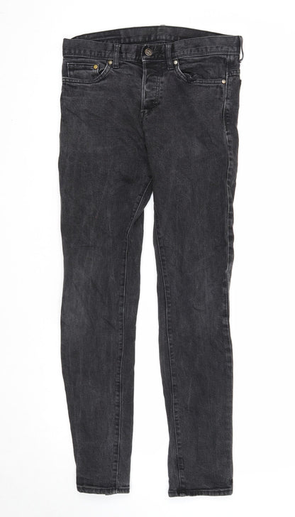Mens UK Size 30 in Preworn Slim Fit Straight Black Jeans