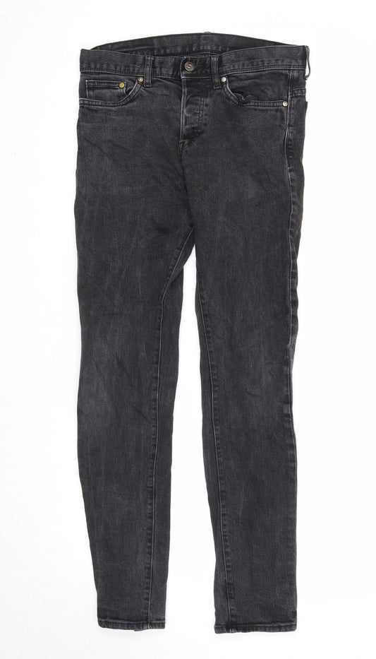 Mens UK Size 30 in Preworn Slim Fit Straight Black Jeans