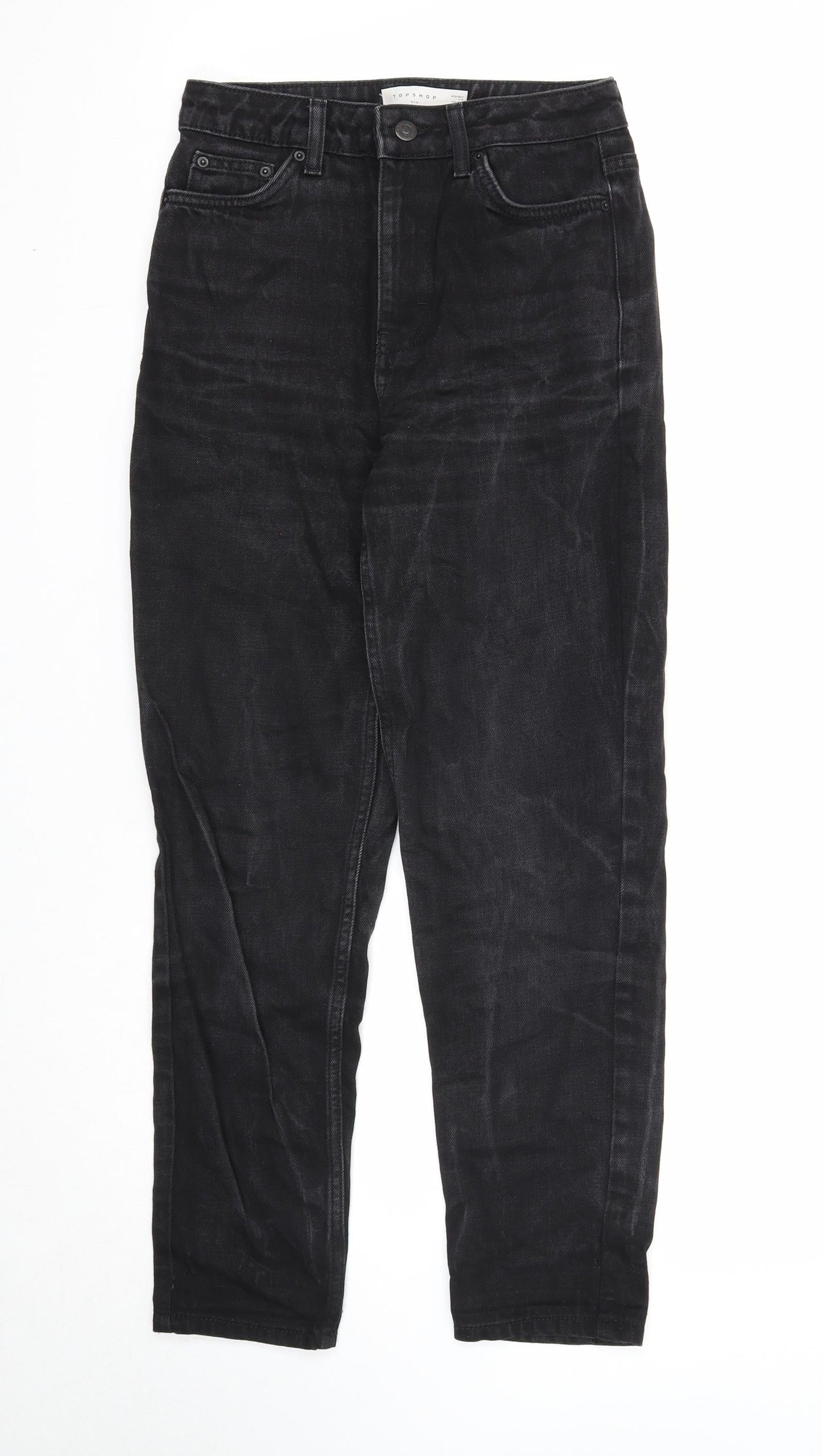 Topshop Womens Black Cotton Mom Jeans Size 26 in L30 in Regular Zip