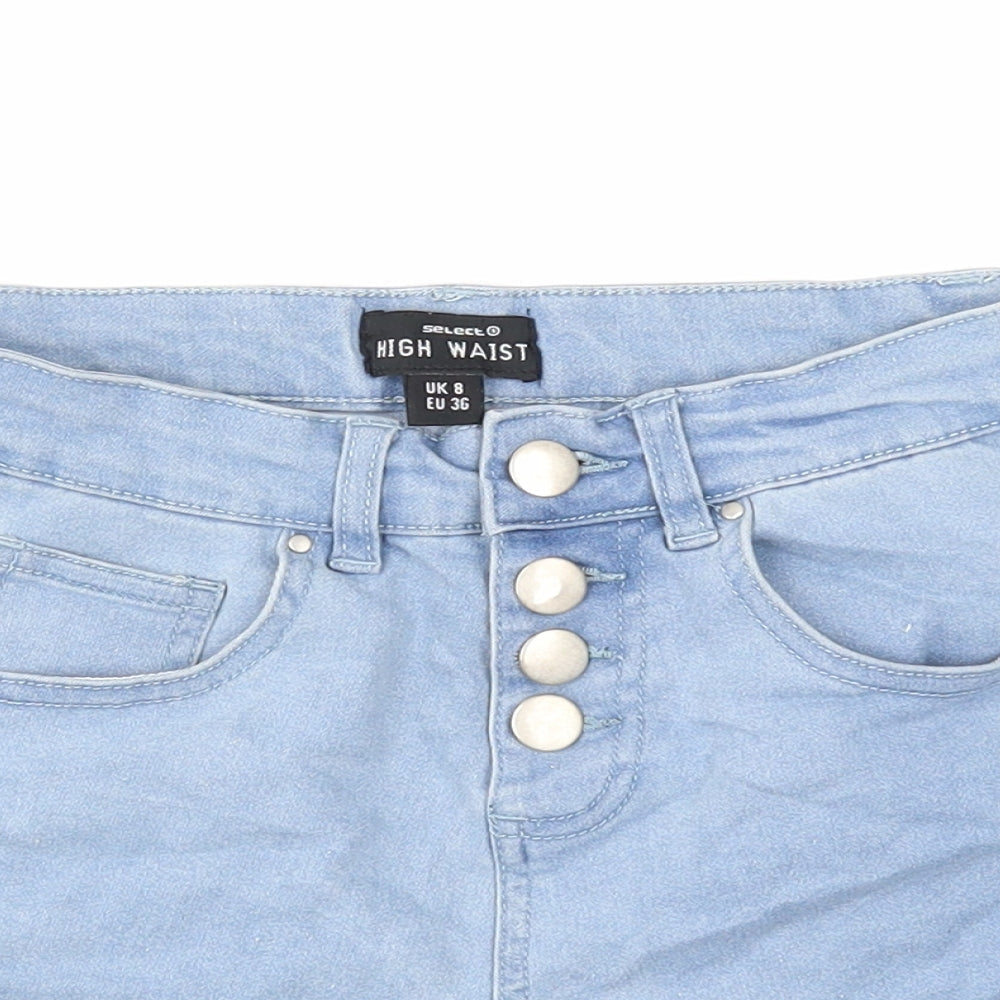 Select Womens Blue Cotton Hot Pants Shorts Size 8 Regular Zip