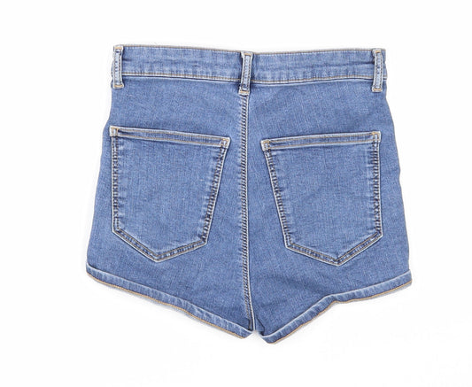 Topshop Womens Blue Cotton Hot Pants Shorts Size 10 Regular Zip