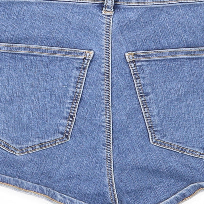 Topshop Womens Blue Cotton Hot Pants Shorts Size 10 Regular Zip