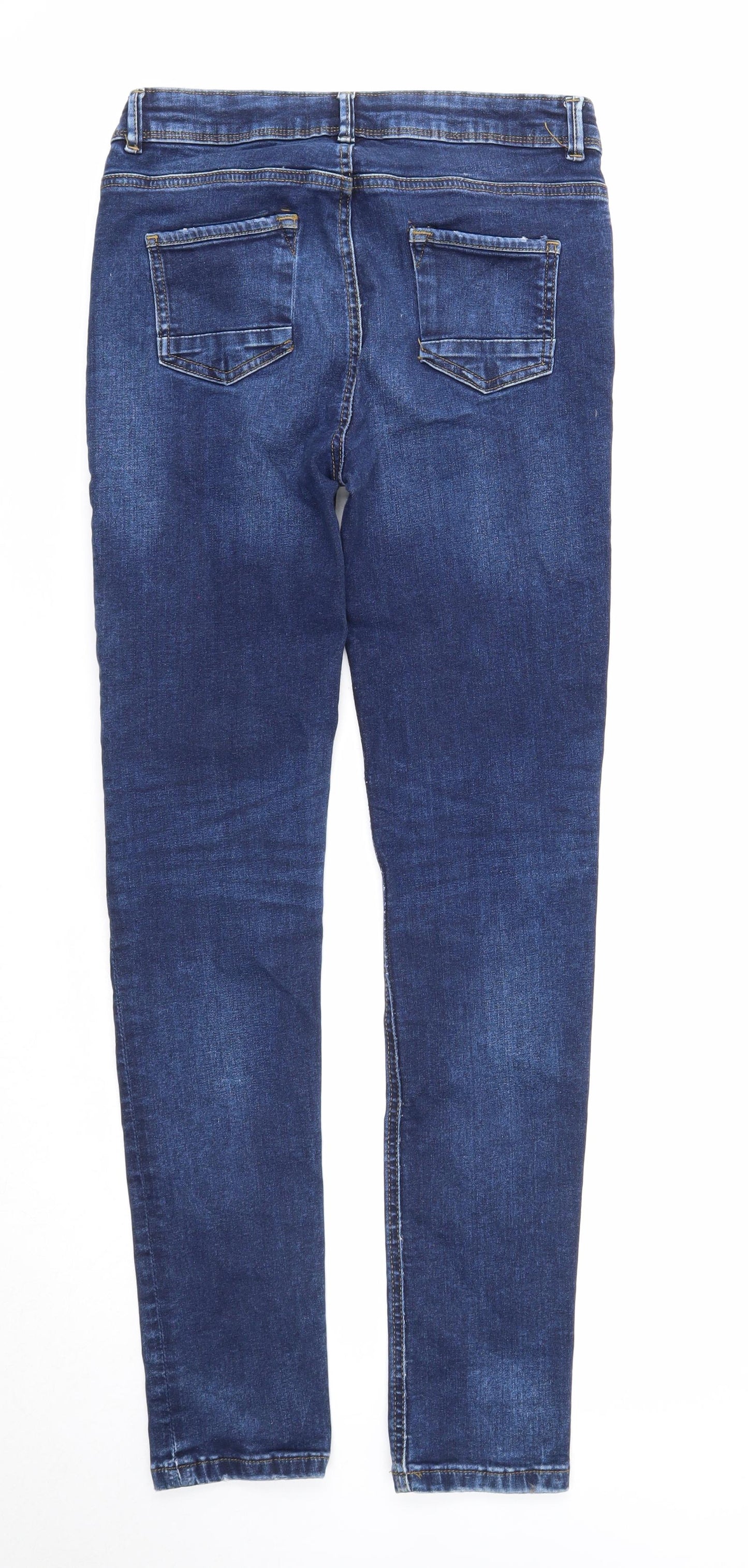 Denim & Co. Girls Blue Cotton Skinny Jeans Size 12-13 Years Regular Zip - Distressed