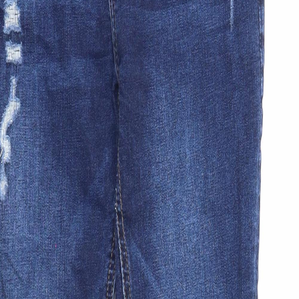 Denim & Co. Girls Blue Cotton Skinny Jeans Size 12-13 Years Regular Zip - Distressed