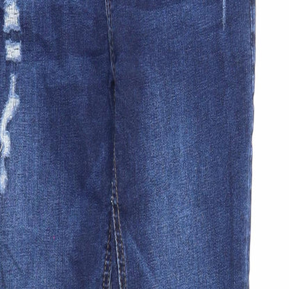 Denim & Co. Girls Blue Cotton Skinny Jeans Size 12-13 Years Regular Zip - Distressed