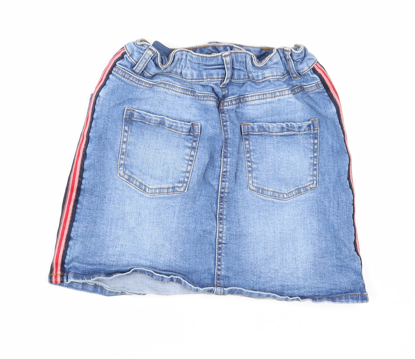 Denim & Co. Girls Blue Cotton Mini Skirt Size 11-12 Years Regular Zip - Side Stripe