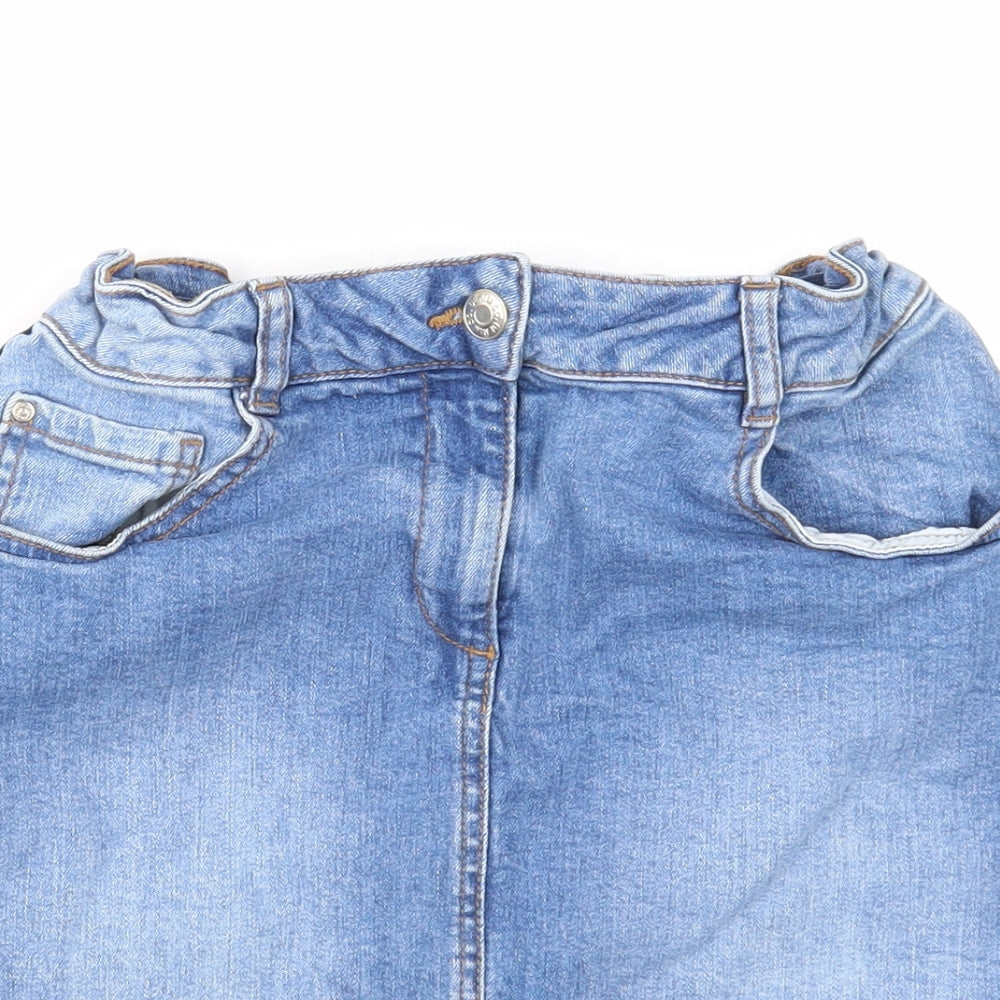 Denim & Co. Girls Blue Cotton Mini Skirt Size 11-12 Years Regular Zip - Side Stripe